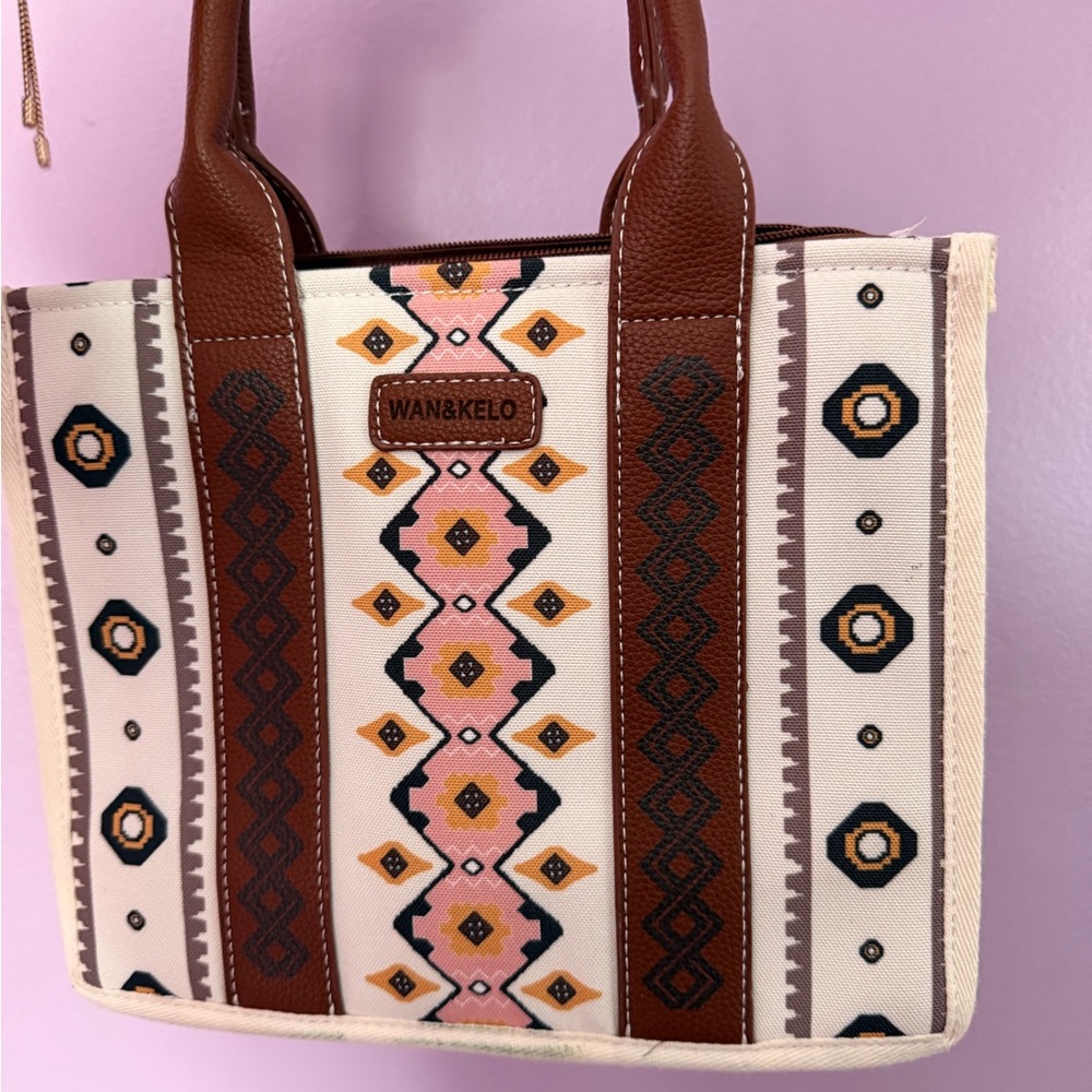 NWOT -  Geometric Pattern Tote - Brown and Pink